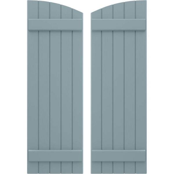 Ekena Millwork Americraft 17-1/2 in. W x 45 in. H Exterior Real Wood Joined Board and Batten Shutters w/Elliptical Top in Peaceful Blue