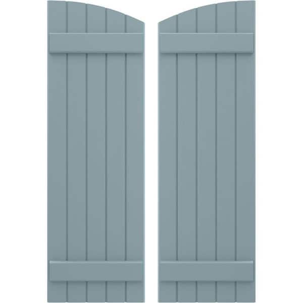 Ekena Millwork 17-1/2 in. W x 67 in. H Americraft Exterior Real Wood Joined Board and Batten Shutters in Peaceful Blue w/Elliptical Top