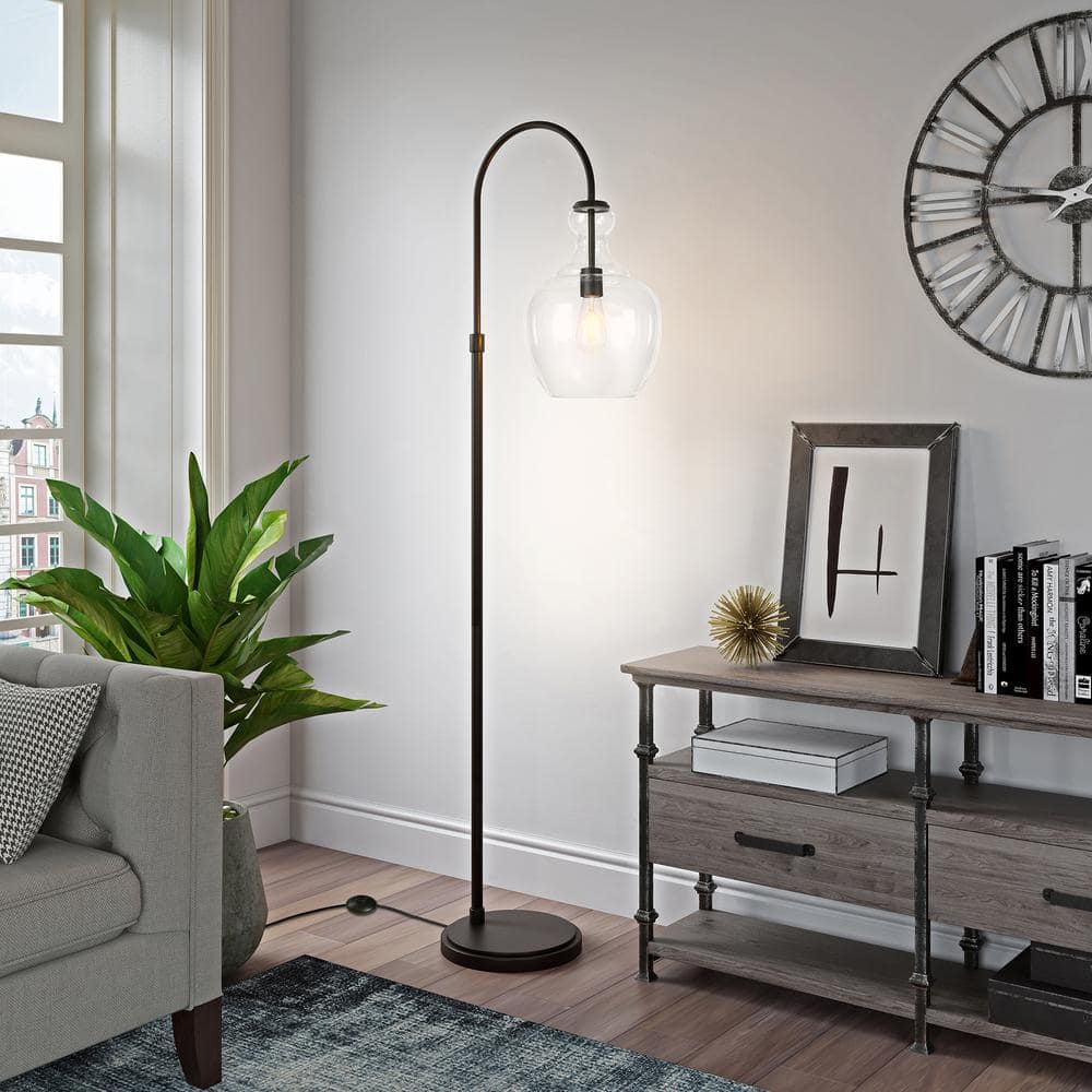 Verona 70" Blackened Bronze Arc Floor Lamp with Clear Glass Shade