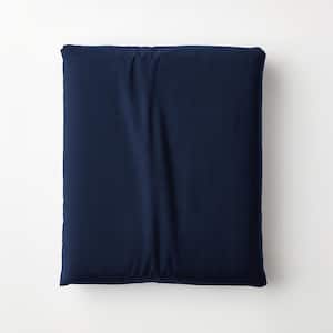 Company Cotton Navy Solid 300-Thread Count Cotton Percale Queen Fitted Sheet