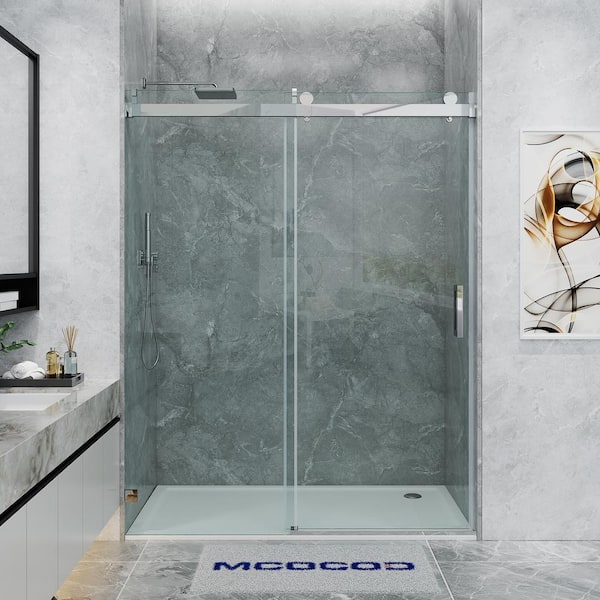 MCOCOD 70-76.5 in. W x 76 in. H Single Sliding Frameless Soft Close Shower Door in Chrome with 3/8 in. Clear Glass
