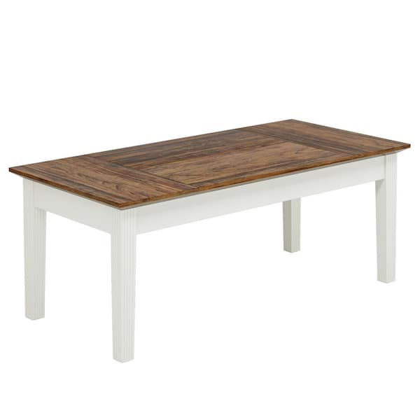 BYBLIGHT Brown and White Engineered Wood 62 in. Solid Wood Legs Dining Table Seats 4, Farmhouse Dinner Table for Kitchen