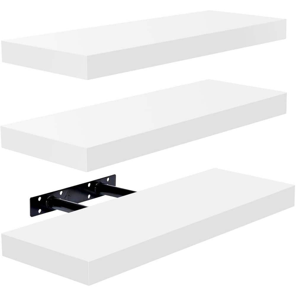 16.25 in. W x 5.5 in. D White Wood Decorative Wall Shelf (3-Pieces)
