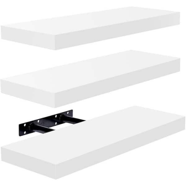 16.25 in. W x 5.5 in. D White Wood Decorative Wall Shelf (3-Pieces)