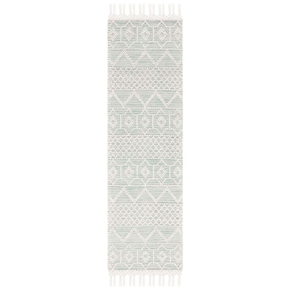 Natura 2 x 8 Ivory/Light Green Tribal Runner Rug