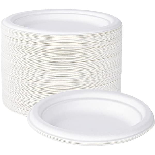White Compostable 10 in. Heavy Duty Paper Plates 150-Pack Disposable Biodegradable Eco-friendly Sugarcane Bagasse Plates