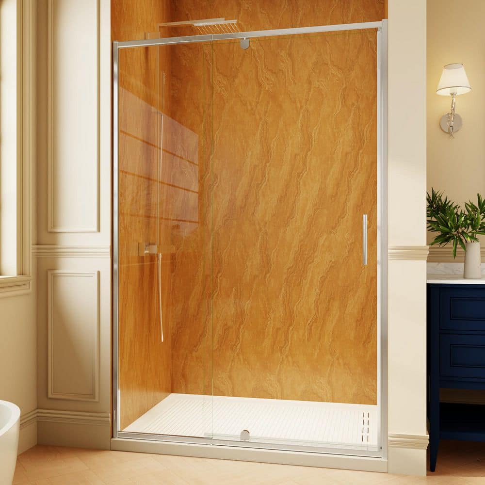 44-48 in. W x 71 in. H Semi-Frameless Pivot Swing Shower Door in Chrome with 1/4 in. (6 mm) Tempered Glass Shower Door price history on PriceWatchPro