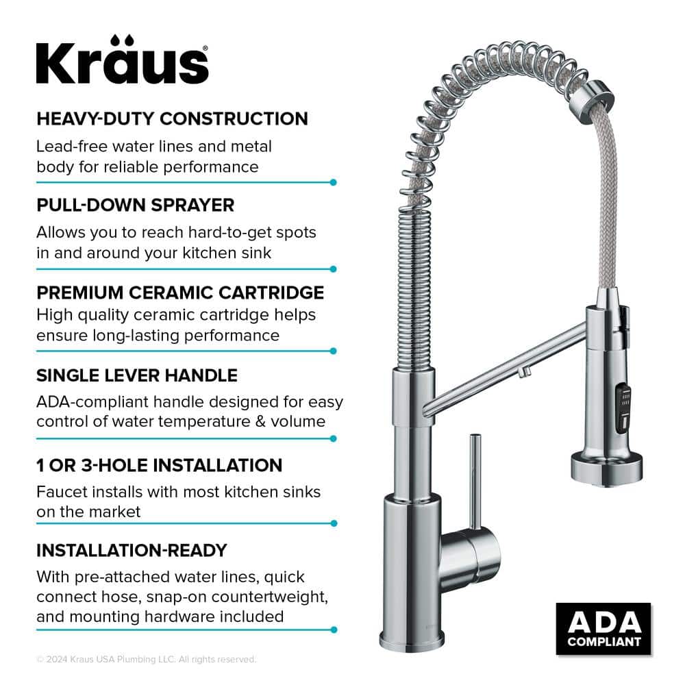 Chrome Pull-Down Single Handle Kitchen Faucet with Spray