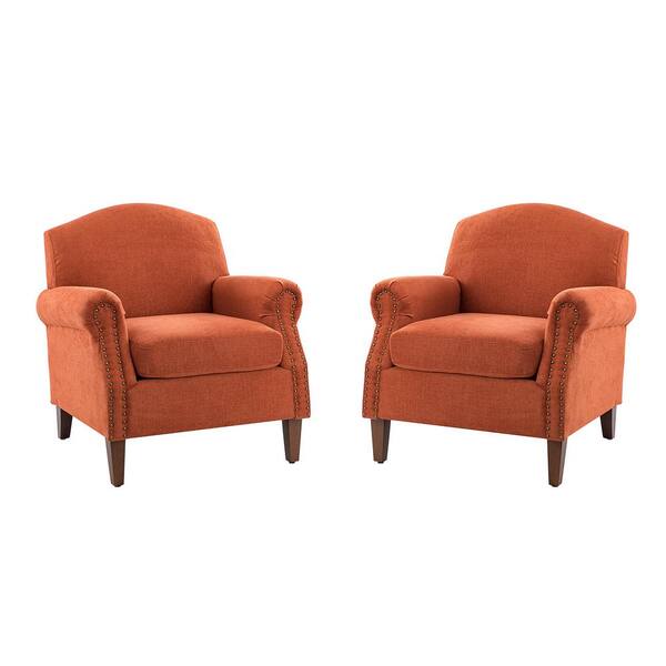 JAYDEN CREATION Gianluigi Orange Armchair with Nailhead Trims (set of 2)