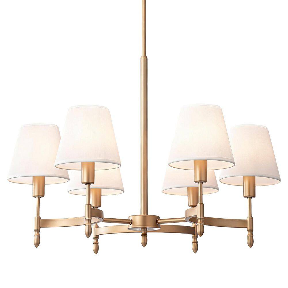 27 in. 6-Light Gold Metal Chandelier with White Linen Shades, Modern Farmhouse Ceiling Light for Dining Room Kitchen price history on PriceWatchPro