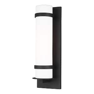 Alban 1-Light Black Outdoor Large Wall Lantern Sconce with Etched Opal Glass Shade