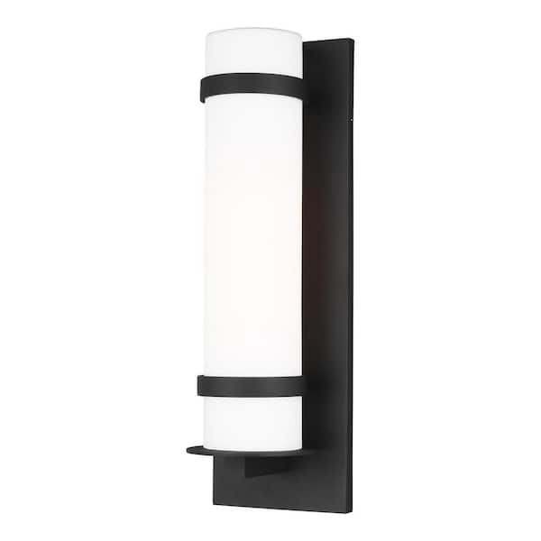 Generation Lighting Alban 1-Light Black Outdoor Large Wall Lantern Sconce with Etched Opal Glass Shade