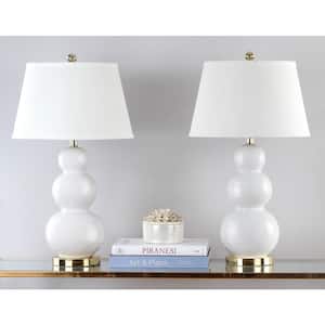 Pamela 27 in. White Triple Gourd Ceramic Table Lamp with Off-White Shade (Set of 2)