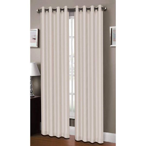 Window Elements Semi-Opaque Raphael Heathered Faux Linen 54 in. W x 84 in. L Grommet Extra Wide Curtain Panel in Ivory