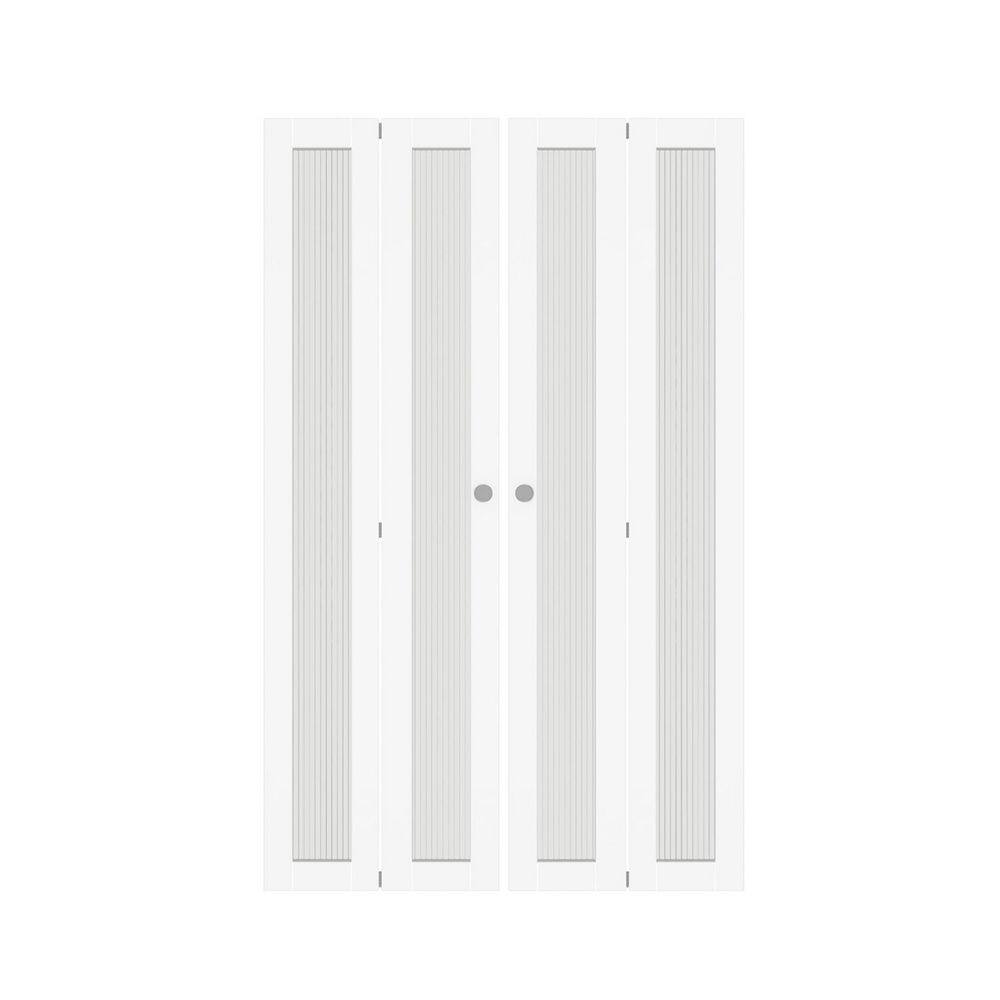 72 in. x 80 in. Full Lite Reed Glass, White PVC Covering, Solid Core, MDF, Bi-Fold Door with Hardware Kits price history on PriceWatchPro