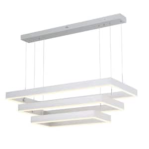 Rectangle 3 Lights 39.3 in. Dimmable Integrated LED Silver Chandelier for Dining Room Living Room
