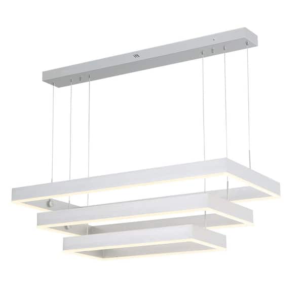 UMEILUCE Rectangle 3 Lights 39.3 in. Dimmable Integrated LED Silver Chandelier for Dining Room Living Room