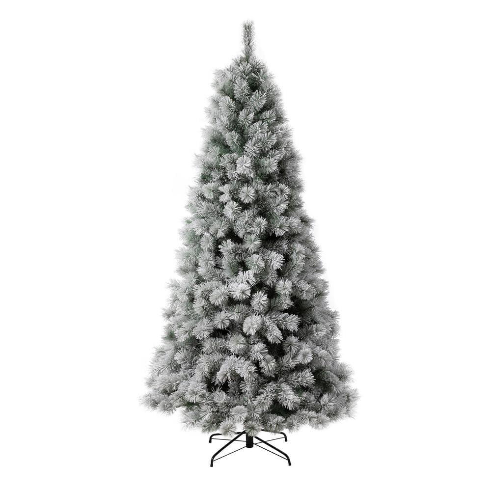 7.5ft Pre-Lit Snow Flocked Spruce Christmas Tree with Warm White Lights