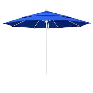 11 ft. White Aluminum Commercial Market Patio Umbrella with Fiberglass Ribs and Pulley Lift in Pacific Blue Sunbrella