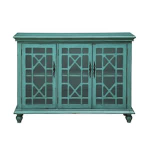 54 in. Bayberry Blue Credenza with 3-Glass Doors