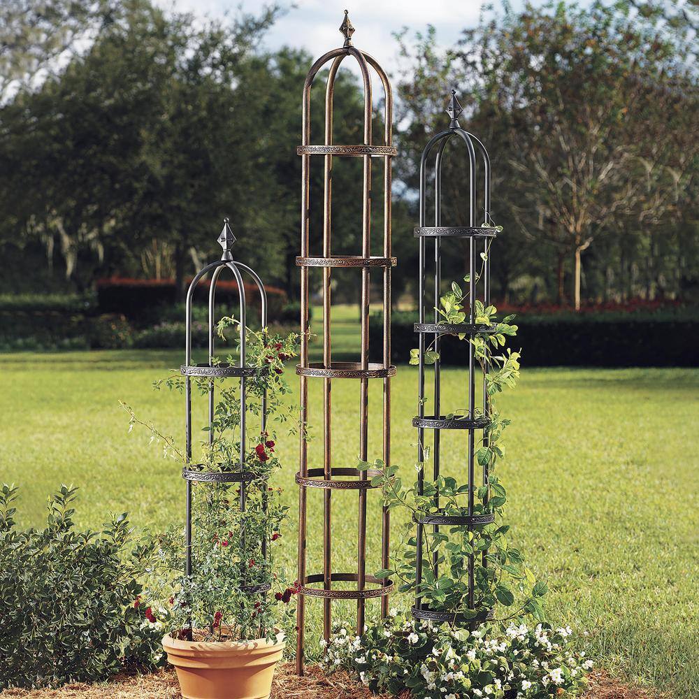 Antique Copper 8' Metal Garden Trellis with Cast Iron Finial