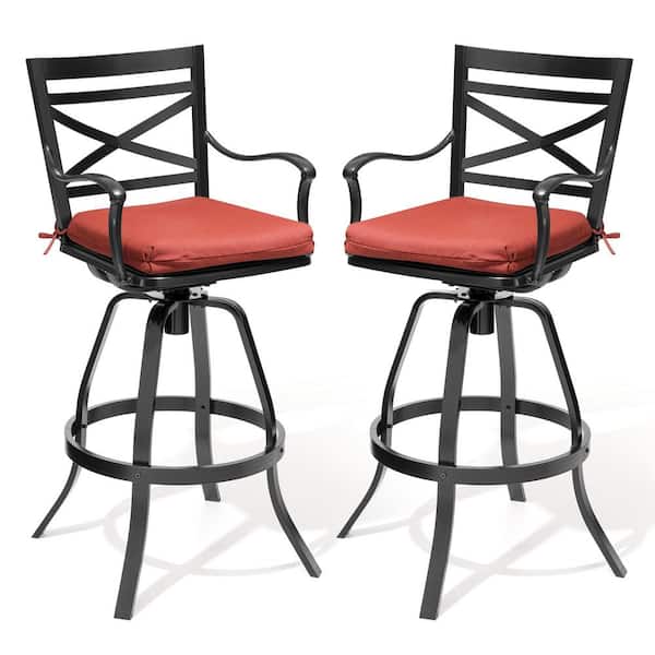 Crestlive Products Swivel Aluminum Outdoor Bar Stool with Sunbrella Red Cushion (2-Pack)