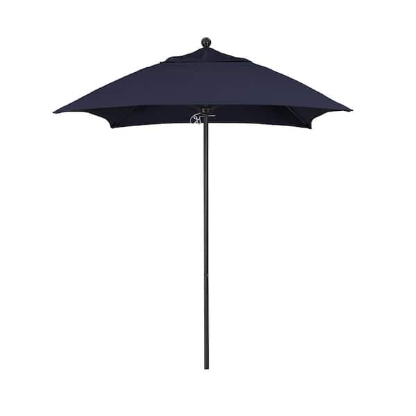 California Umbrella 6 ft. Square Black Aluminum Commercial Market Patio Umbrella with Fiberglass Ribs and Push Lift in Navy Blue Sunbrella