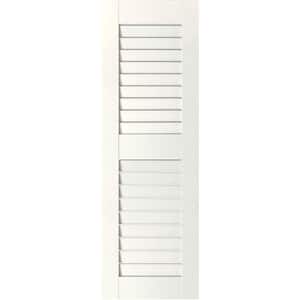 12 in. x 51 in. Exterior Real Wood Pine Louvered Shutters Pair Primed