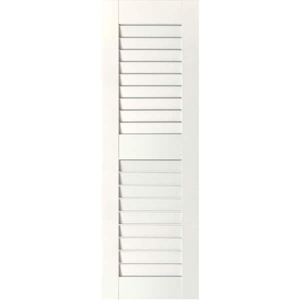 Ekena Millwork 12 in. x 52 in. Exterior Real Wood Sapele Mahogany Louvered Shutters Pair Primed