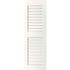 15 in. x 57 in. Exterior Real Wood Pine Louvered Shutters Pair Primed