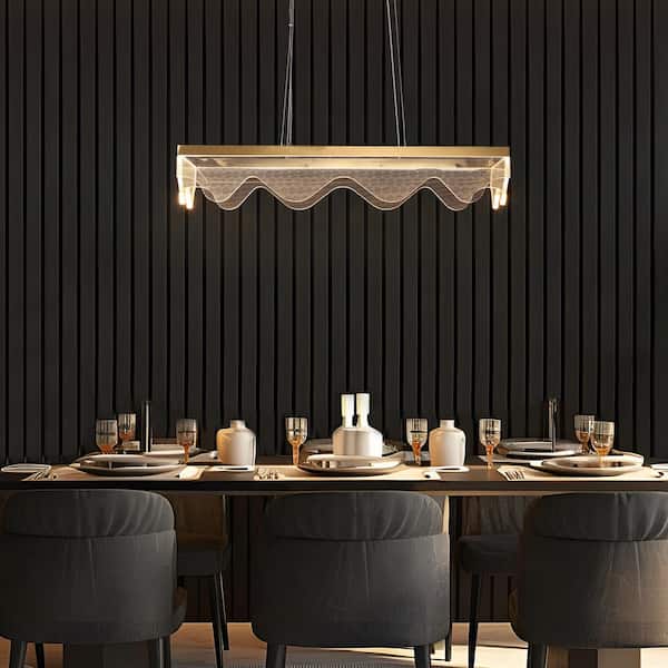 LNC Modern Dimmable Integrated LED Plating Brass Rectangular Chandelier with 1-Light Large Dining Pendant with Clear Acrylic
