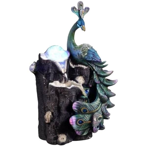 13.39" Indoor Peacock Fountain with Glass Rotating Ball and RGB LED Lights