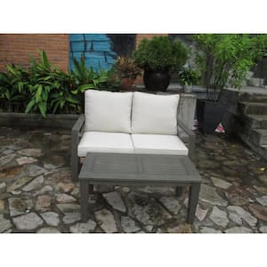 Lakehaven Dark Grey 3-Piece Wood Patio Conversation Set with CushionGuard Brown Cushion