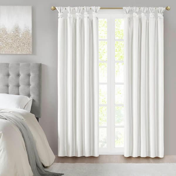 Natalie White Polyester 50 in. W x 95 in. L Twist Tab Total Blackout Curtain (Single Panel)