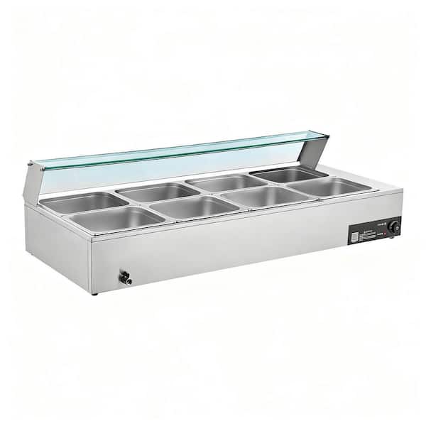 Commercial Food Warmer, 1700W Electric Stainless Steel Steam Food Warmer Glass Cover, 8-Pan Countertop Buffet Bain Marie