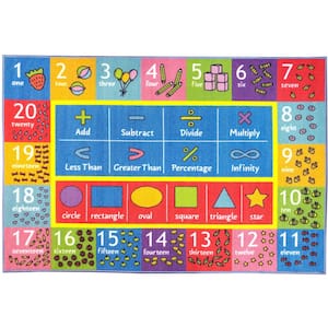 Multi-Color Kids Children Bedroom Math Symbols Numbers Shapes Educational Learning 8 ft. x 10 ft. Area Rug