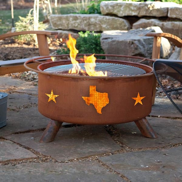 Round Steel Wood Burning Fire Pit, Texas Fire Pit Grill