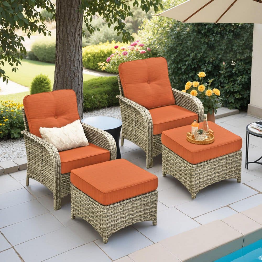 Bluebell 4-Pieces Wicker Patio Conversation Seating Sofa Set with Orange Red Cushions price history on PriceWatchPro