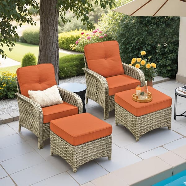Bluebell 4-Pieces Wicker Patio Conversation Seating Sofa Set with Orange Red Cushions