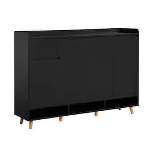 39.4 in. H x 55.1 in. W x 13.8 in. D Black Shoe Storage Cabinet with Drawer and Adjustable Shelves