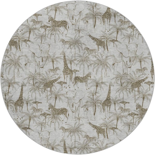 Dream Shag Premium Machine Washable Abstract ADS202 Fog 8 ft. x 8 ft. Round Rug