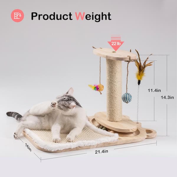 Tatayosi 1-Layer Turntable Cat Ball Toy with Feather Stick, 5 Interactive Balls and Cat Scratching Post with Mat