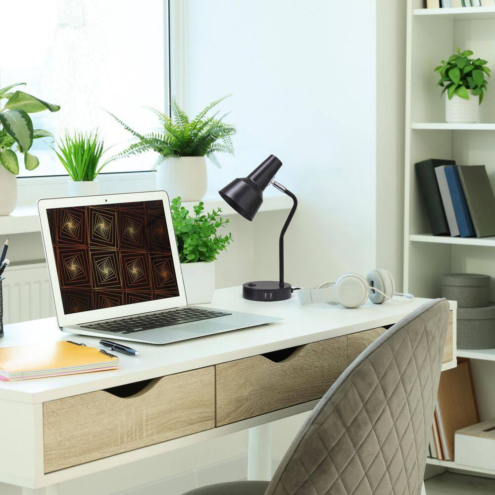15.2 Sleek Essentials Cone Shade Desk Lamp with USB Ports, Black for Office or Nightstand price history on PriceWatchPro