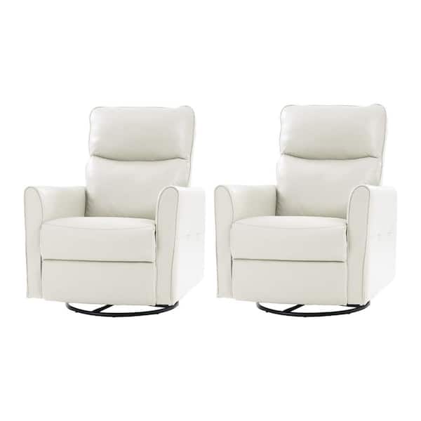 JAYDEN CREATION Louis Ivory Modern Faux Leather Swivel Power Recliner with Charging Ports Set of 2