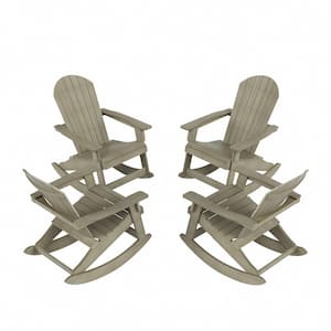 Vineyard Solid Plastic Weathered Gray Outdoor Adirondack Rocking Chair (Set of 4)