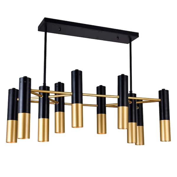 CWI Lighting Anem 10 Light Down Chandelier With Matte Black & Satin Gold Finish
