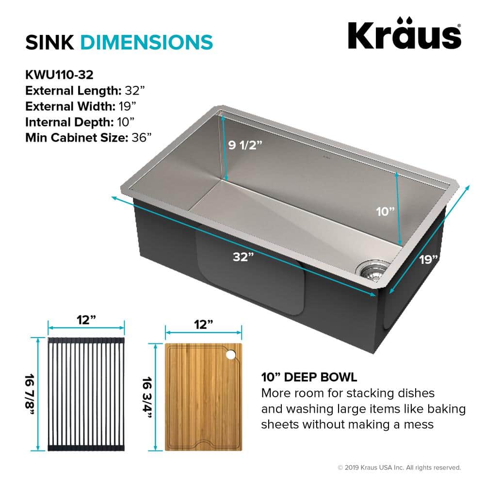 Kore 32-Inch Stainless Steel Drop-In Single Bowl Kitchen Sink with Accessories