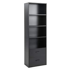 13.5 in. Wide Black 6-Tier Tall Bookshelf Freestanding Modern Bookcase Black Storage Cabinet