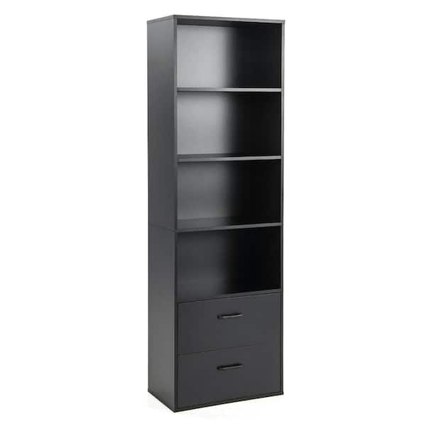 Costway 13.5 in. Wide Black 6-Tier Tall Bookshelf Freestanding Modern Bookcase Black Storage Cabinet