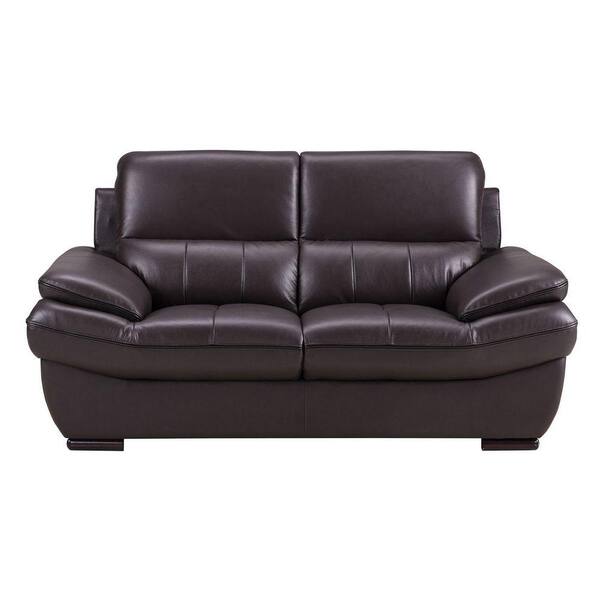 Benjara 67 in. Brown Solid Leather 2-Seater Loveseat with Spilt Backrest